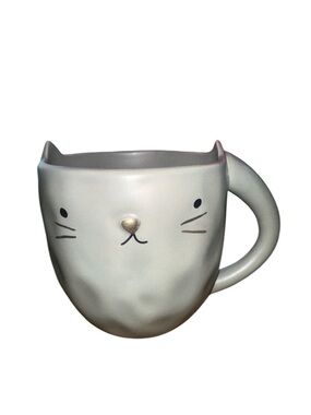 Cute Cat Face Ceramic Mug | Neutral Gray | NWOT | Kawaii Aesthetic